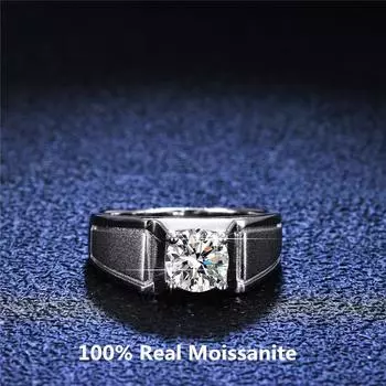 Кольцо с матовым муассанитом с четырьмя зубцами, 1 карат, чистота VVS1, ультра белое сверкающее кольцо с бриллиантом цвета D, мужское ювелирное изделие из стерлингового серебра 7