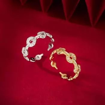 Кольцо с медной монетой из стерлингового серебра S925, женское ретро-кольцо Guochao с ощущением полного циркония, регулируемое opening adjustable