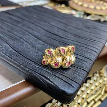 Кольцо с медным покрытием из 18-каратного золота с розовым красным цирконием, женское, ретро, элегантное, круглое, открытое кольцо в форме листа розы, новое