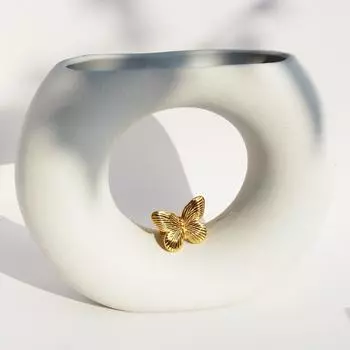 Кольцо с медным покрытием из настоящего золота с нишевым дизайном в виде летящей трехмерной увеличенной большой бабочки, открывающееся женское кольцо 786 adjustable opening золотой