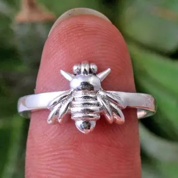 Кольцо с медовой пчелой, Кольцо унисекс, Ювелирные изделия с животными, Серебряные украшения с подвесками, Ювелирные изделия ручной работы, Серебряное кольцо 4 серебряный
