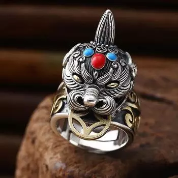 Кольцо с мифическим диким животным, открывающееся индивидуальность, тайское классическое мужское властное кольцо из чистого серебра s925, украшения из серебра Resizable