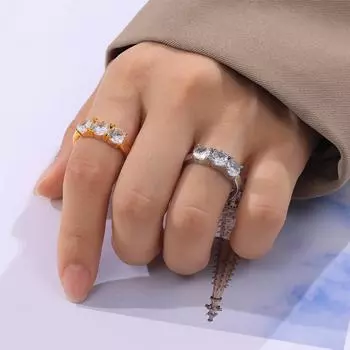 Кольцо с микробриллиантами в стиле ретро с геометрическим узором 18 карат, позолоченное - шикарный модный аксессуар из титановой стали Size 7