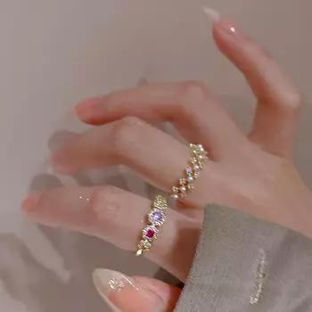 Кольцо с микроинкрустацией из цветного циркония и жемчуга: Корейская мода Открытое кольцо для лета Adjustable opening