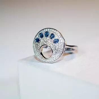 Кольцо с микромозаикой из стерлингового серебра 925 пробы с каплей воды, синим цирконом и павлиньим сапфиром 6 синий