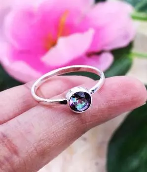 Кольцо с мистическим топазом, Кольцо из стерлингового серебра 925 пробы, Кольцо ручной работы, Дизайнерское кольцо 6