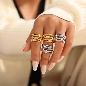 Кольцо с многослойным крестом и полым бриллиантом, покрытое золотом 18 карат Size 8