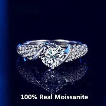 Кольцо с муассанитом 1 карат, кольцо с четырьмя когтями, стерлинговое серебро 925 пробы, белое золото 18 карат, высококачественное кольцо с драгоценным камнем, роскошные ювелирные изделия 5