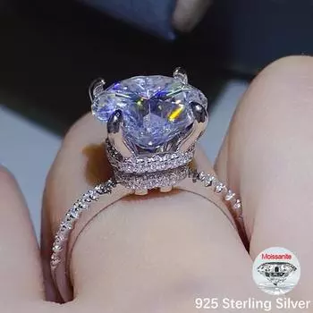 Кольцо с муассанитом 5 карат, цвет D, S925, посеребренное, 18 карат, женское обручальное кольцо, кольца для вечеринок, подарки, ювелирные изделия, сертификат 6&5CT