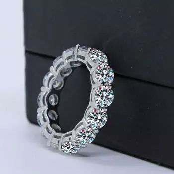 Кольцо с муассанитом 7 карат, 5 мм для женщин, полный бриллиантовый браслет, S925, посеребренные кольца из белого золота, свадебные украшения на вечность 11