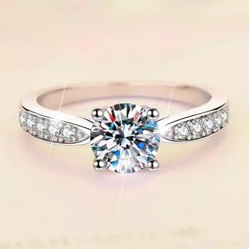 Кольцо с муассанитом цвета D, 1 карат, кольцо с четырьмя когтями, женское легкое роскошное серебряное ювелирное кольцо с покрытием pt950, обручальное кольцо для пары 9
