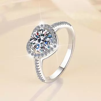 Кольцо с муассанитом цвета D, 1 карат, серебро S925, позолоченное, с инкрустацией в форме сердца, обручальное кольцо, обручальное кольцо, подарок для подруги Opening is adjustable