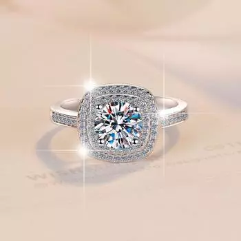 Кольцо с муассанитом цвета D, 1 карат, квадратное, геометрическое, роскошное, с инкрустацией, кольцо из стерлингового серебра, обручальное кольцо, обручальное кольцо, подарок для подруги 9