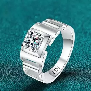 Кольцо с муассанитом цвета D 1 карат 6,5 мм для мужчин из стерлингового серебра 925 пробы с позолотой 18 карат, обручальное кольцо с бриллиантами 7