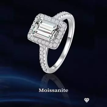 Кольцо с муассанитом для женщин, изумрудная огранка, серебро S925, для женщин, свадебные украшения 5 белый