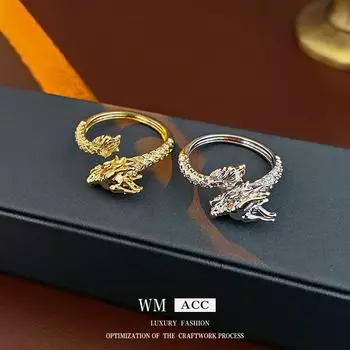 Кольцо с настоящим гальваническим цирконием в форме дракона из настоящего золота, модный темперамент, кольцо на указательный палец, универсальный ретро-браслет золотой