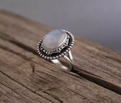 Кольцо с настоящим лунным камнем, серебряное кольцо с радужным лунным камнем, кольцо с лунным камнем ручной работы, кольцо в стиле бохо, кольцо с лунным камнем, кольцо с радужным лунным камнем Us 4 белый