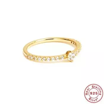 Кольцо с настоящим муассанитом D-цвета 0,1 карат, классическое одинарное кольцо из посеребренного золота 18 карат S925 для женщин No. 6 золотой