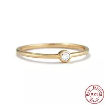 Кольцо с настоящим муассанитом D-цвета 0,1 карат, классическое одинарное кольцо из посеребренного золота 18 карат S925 для женщин No. 6 золотой