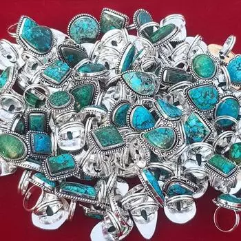 Кольцо с натуральной бирюзой, кольцо с драгоценным камнем, посеребренные кольца 925 пробы, оптовая партия, кольцо для свадьбы и вечеринки, женское кольцо 5-10 Mix синий