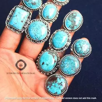 Кольцо с натуральной бирюзой, кольцо с драгоценным камнем, посеребренные кольца 925 пробы, оптовая партия, кольцо для свадьбы и вечеринки, женское кольцо free Size 5 Pcs синий