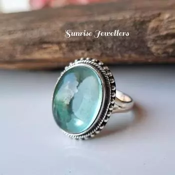 Кольцо с натуральным аквамарином, кольцо с драгоценным камнем, ювелирные изделия с овальным аквамарином, кольцо из стерлингового серебра 925 пробы, кольцо ручной работы, красивое дизайнерское кольцо, подарок ей Us 6 синий
