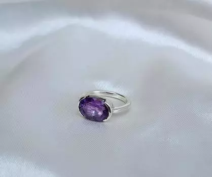 Кольцо с натуральным аметистом, кольцо с фиолетовым драгоценным камнем, кольцо из стерлингового серебра 925 пробы, кольцо с камнем, ювелирные изделия ручной работы 6 серебряный