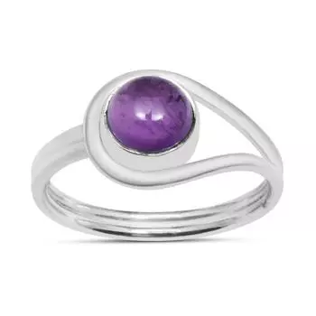Кольцо с натуральным аметистом, серебро 925 пробы, эффектное кольцо, круглый драгоценный камень, ювелирные изделия ручной работы, подарок на Пасху, размер кольца - 5 5 фиолетовый