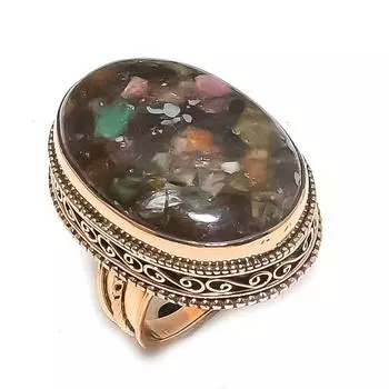 Кольцо с натуральным арбузным турмалином и драгоценным камнем из меди, размер 6,5 U5e78