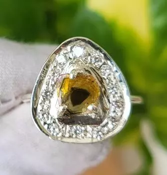 Кольцо с натуральным арбузным желтым турмалином из стерлингового серебра 925 пробы и фианитами, размер 8,75 США, A80 8.75 US
