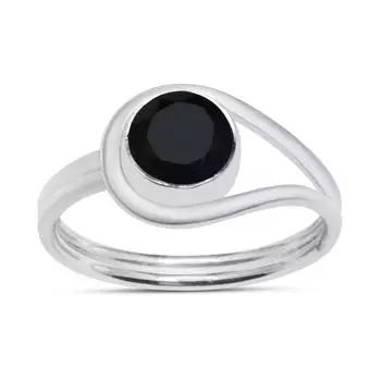 Кольцо с натуральным черным ониксом, серебро 925 пробы, эффектное кольцо, круглый драгоценный камень, ювелирные изделия ручной работы, подарок на Пасху, размер кольца - 5 5 чёрный