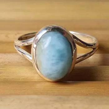 Кольцо с натуральным драгоценным камнем ларимар, кольцо из твердого серебра 925 пробы, кольцо с овальным кабошоном, штабелируемое кольцо, женское кольцо, ювелирные изделия с камнями 6