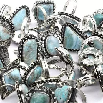 Кольцо с натуральным драгоценным камнем Ларимар, кольцо с кристаллом Ларимар, ювелирное кольцо ручной работы, кольца с серебряным покрытием 925 пробы, оптовые партии смешанных колец, размер США 6-9 Free Size синий