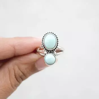 Кольцо с натуральным драгоценным камнем ларимар, кольцо из твердого серебра 925 пробы, эффектное кольцо, кольцо с камнем, серебряное кольцо, подарок для нее 6