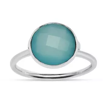 Кольцо с натуральным драгоценным камнем халцедоном, серебро 925 пробы, кольцо-пасьянс, круглый драгоценный камень, ювелирные изделия ручной работы, подарок на Пасху, размер кольца - 5 5 синий