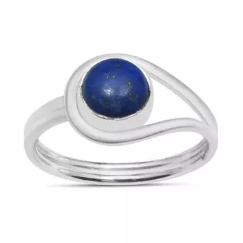 Кольцо с натуральным драгоценным камнем лазуритом, серебро 925 пробы, эффектное кольцо, круглый драгоценный камень, ювелирные изделия ручной работы, подарок на Пасху, размер кольца - 5 5 синий