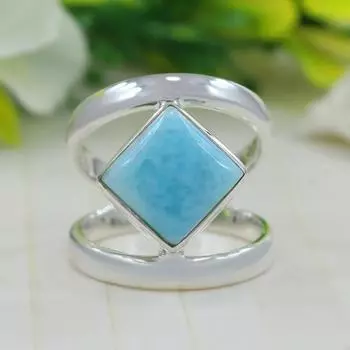Кольцо с натуральным драгоценным камнем ларимар, кольцо из твердого серебра 925 пробы, кольцо ручной работы, кольцо с камнем, эффектное кольцо, серебряные ювелирные изделия с подвесками 6