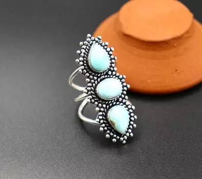 Кольцо с натуральным драгоценным камнем ларимар, кольцо из твердого серебра 925 пробы, ювелирные изделия ручной работы, кольцо с камнем по случаю рождения, кольцо в стиле бохо, подарок на день матери 6