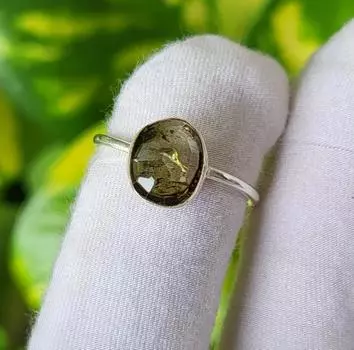 Кольцо с натуральным двухцветным турмалином огранки «роза» из стерлингового серебра 925 пробы, размер 7,5, США, A43 7.5 US