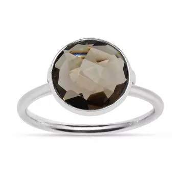 Кольцо с натуральным дымчатым кварцем, серебро 925 пробы, кольцо-пасьянс, круглый драгоценный камень, ювелирные изделия ручной работы, подарок на Пасху, размер кольца - 5 5 коричневый