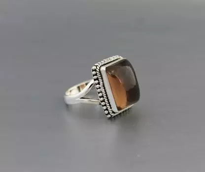 Кольцо с натуральным дымчатым кварцем, ограненное кольцо с драгоценным камнем, цельное кольцо из серебра 925 пробы, ювелирные изделия из дымчатого топаза ручной работы, кольцо-бандаж, подарок для нее Us 4 коричневый