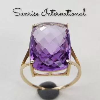 Кольцо с натуральным фиолетовым аметистом, кольцо из 14-каратного чистого желтого золота с фиолетовым аметистом, кольцо с камнем февраля, рождественский подарок, ювелирные изделия с аметистом 5 Us фиолетовый