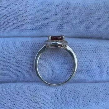 Кольцо с натуральным гессонитовым гранатом, январский камень, серебро 925 пробы, кольцо-пасьянс, ювелирные изделия с гранатом, обручальное кольцо, подарок девушке 6 красный