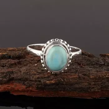 Кольцо с натуральным камнем Ларимар, кольцо из цельного серебра 925 пробы с камнем рождения, богемное кольцо, подарок для нее 6