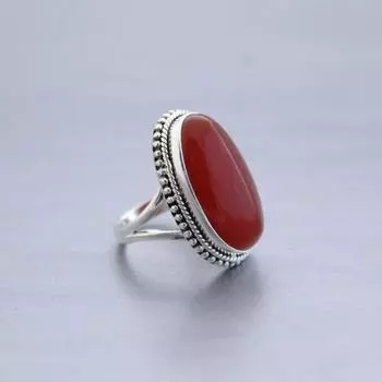 Кольцо с натуральным красным карнеолом, натуральный драгоценный камень, серебряное кольцо 925 пробы, подарок для девушки, подарок для него, пятерня для мамы Us 4 красный