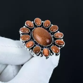 Кольцо с натуральным красным солнечным камнем, кольцо из стерлингового серебра 925 пробы, подарок для нее, овальный камень, элегантное кольцо ручной работы, кольцо из серебра с цветком из красного солнечного камня в подарок US 4 красный