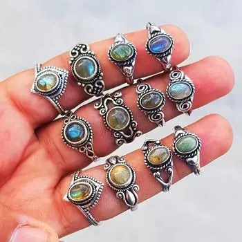 Кольцо с натуральным лабрадоритом, кольцо ручной работы с кристаллами, кольцо для женщин, кольцо с серебряным покрытием 925 пробы, оптовая продажа ювелирных изделий оптом! 5-9 Mix