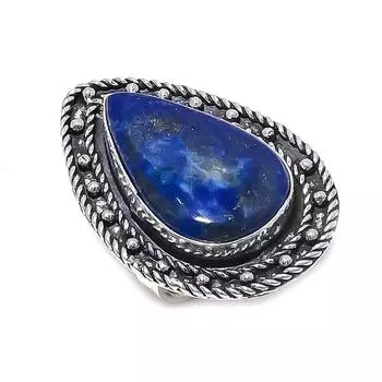 Кольцо с натуральным лазуритом, драгоценным камнем, стерлинговое серебро 925 пробы, размер 7, b6z67