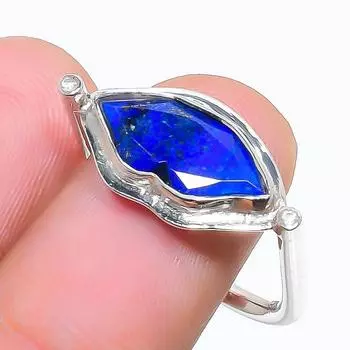 Кольцо с натуральным лазуритом и поцелуем из стерлингового серебра 925 пробы, размер 8 (США) 8 US