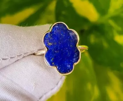 Кольцо с натуральным лазуритом и драгоценным камнем 925 пробы, серебро, размер 6,75, США, A10 6.75 US